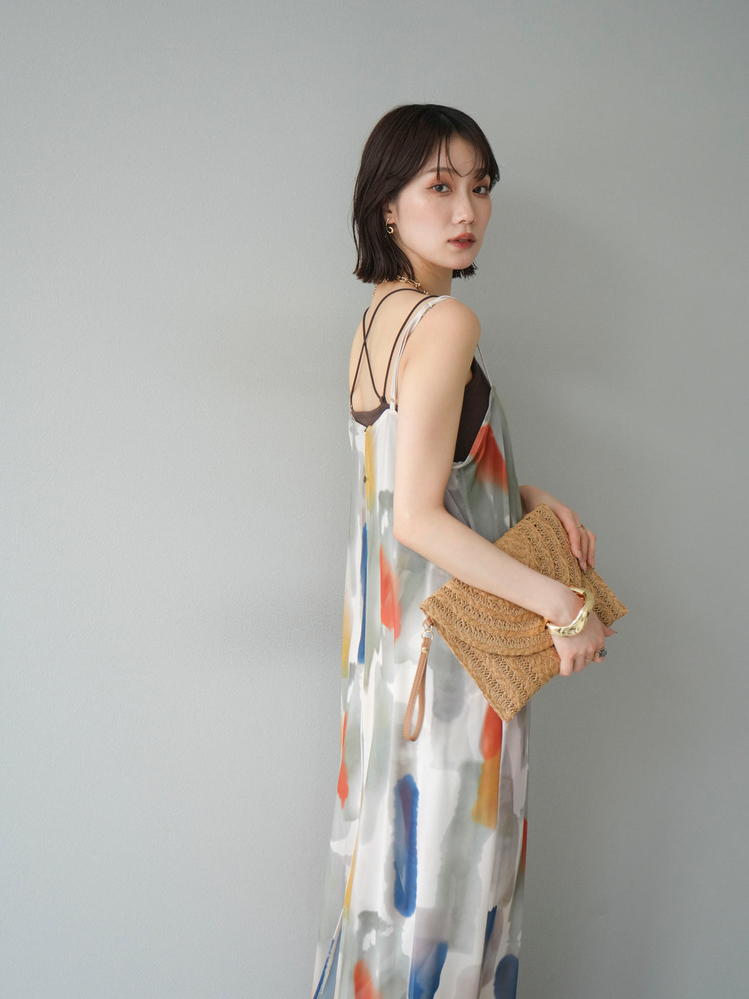 [SET]水彩アートシアーキャミワンピース+水彩アートイージーパンツ(2set)