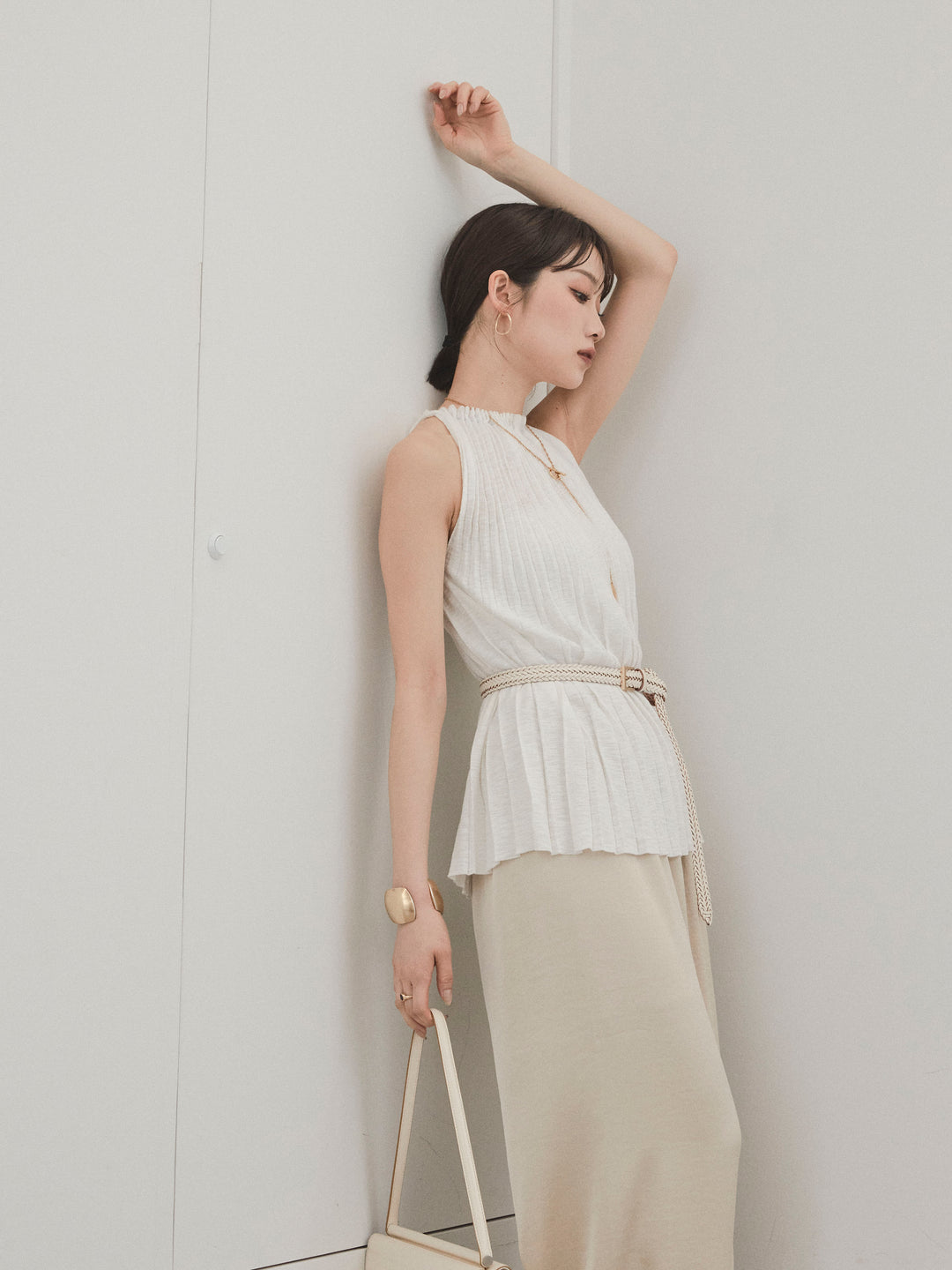 [予約]プリーツニットキャミソール/アイボリー