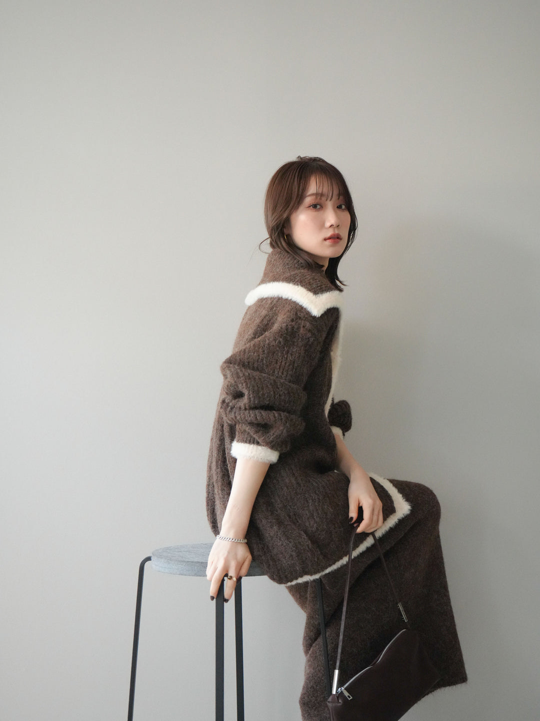 [SET]襟付き配色シャギーニット＆ロングスカートSET UP(2set)