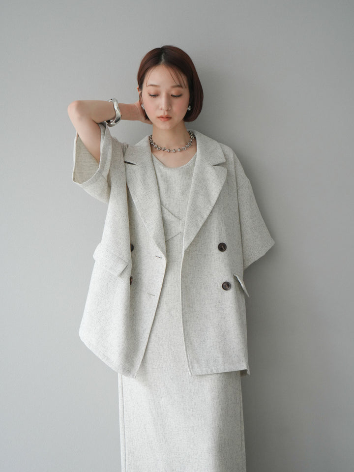 [預購] 夏季粗花呢層疊吊帶洋裝/象牙白