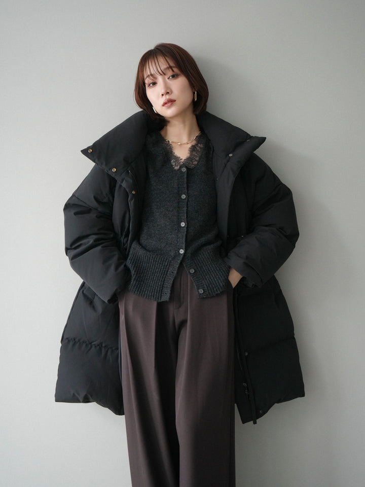 [20%オフ]スタンドカラーウエストベルトミドルダウンコート/black