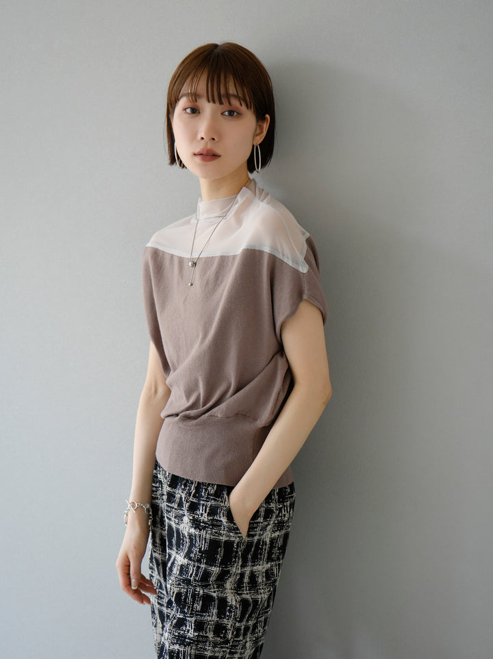 【SET】法式袖透視針織套頭衫+彩繪格紋寬褲（2套）