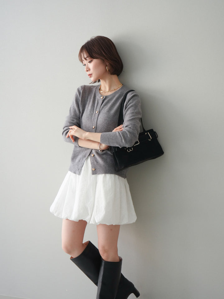 [予約]ハートボタンニットカーディガン/gray