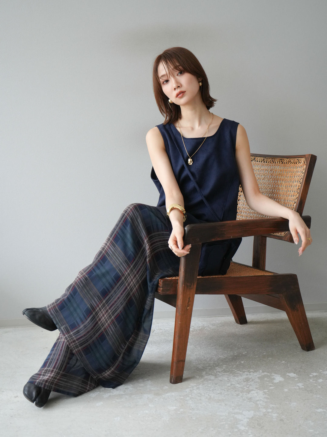 [予約]ショルダーポーチ付スウェードミニワンピース/ネイビー