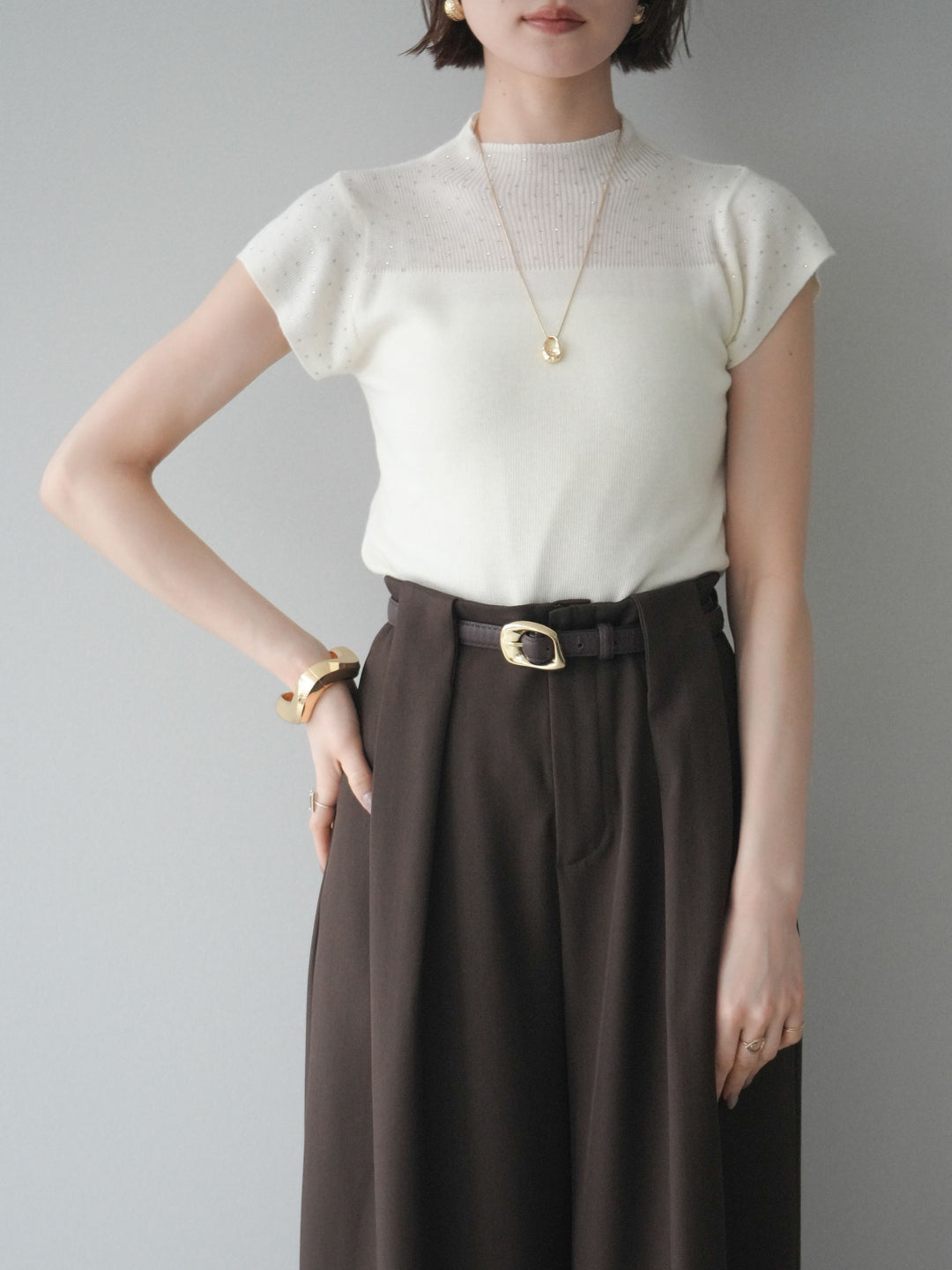 [SET]ビジューシアーフレンチニット+選べるアクセセット(2set)