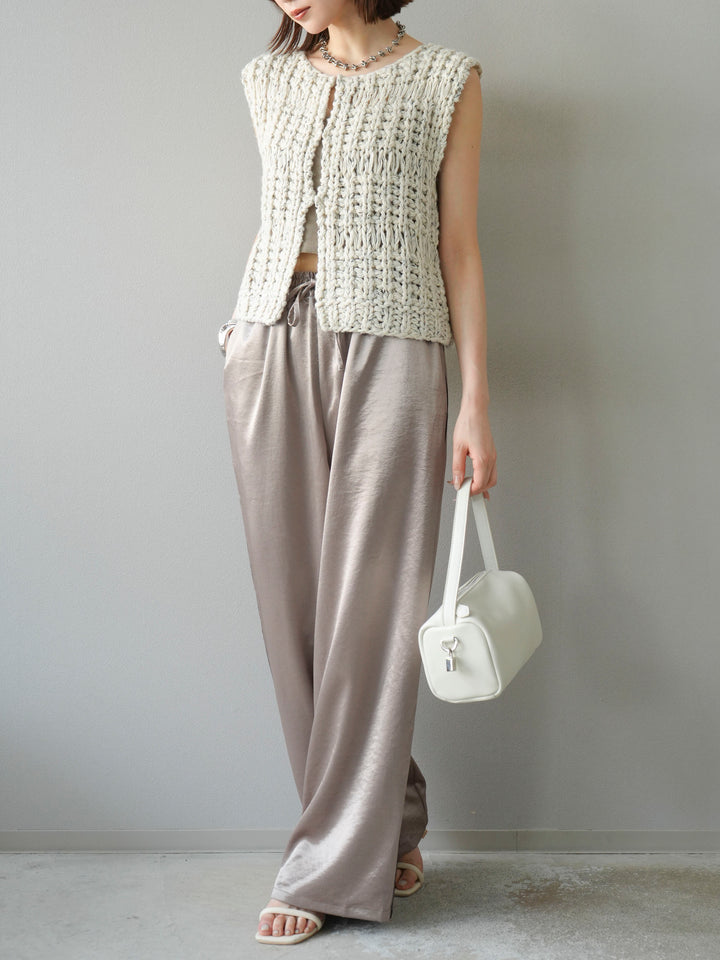 [予約]サテンラインワイドパンツ/グレージュ