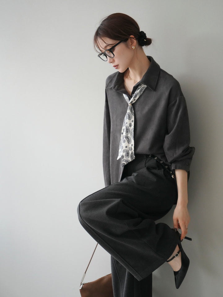 [予約]スカーフ付きスエードシャツ/charcoal