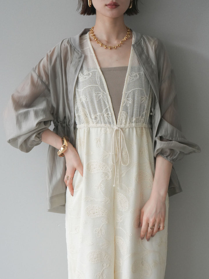 [SET]レース刺繍サロペット+ドロストシアーブルゾン(2set)