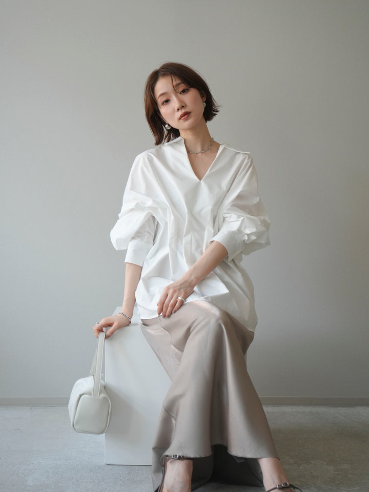[予約]ウエストギャザースキッパーシャツ/white