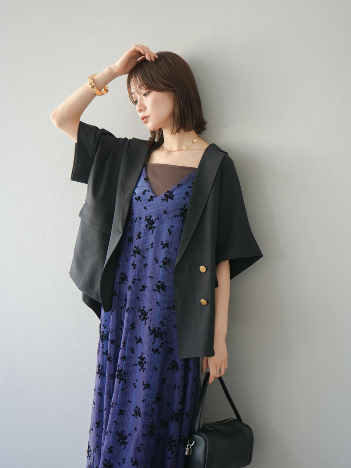 [套裝] 植絨薄紗層疊天鵝絨吊帶連身裙 + 金色紐帶半夾克 (2 套)