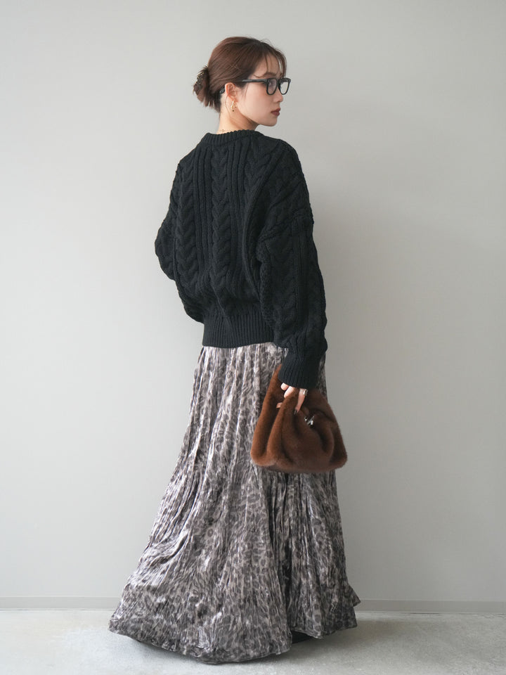 [予約]レオパードベロアワッシャーロングスカート/gray