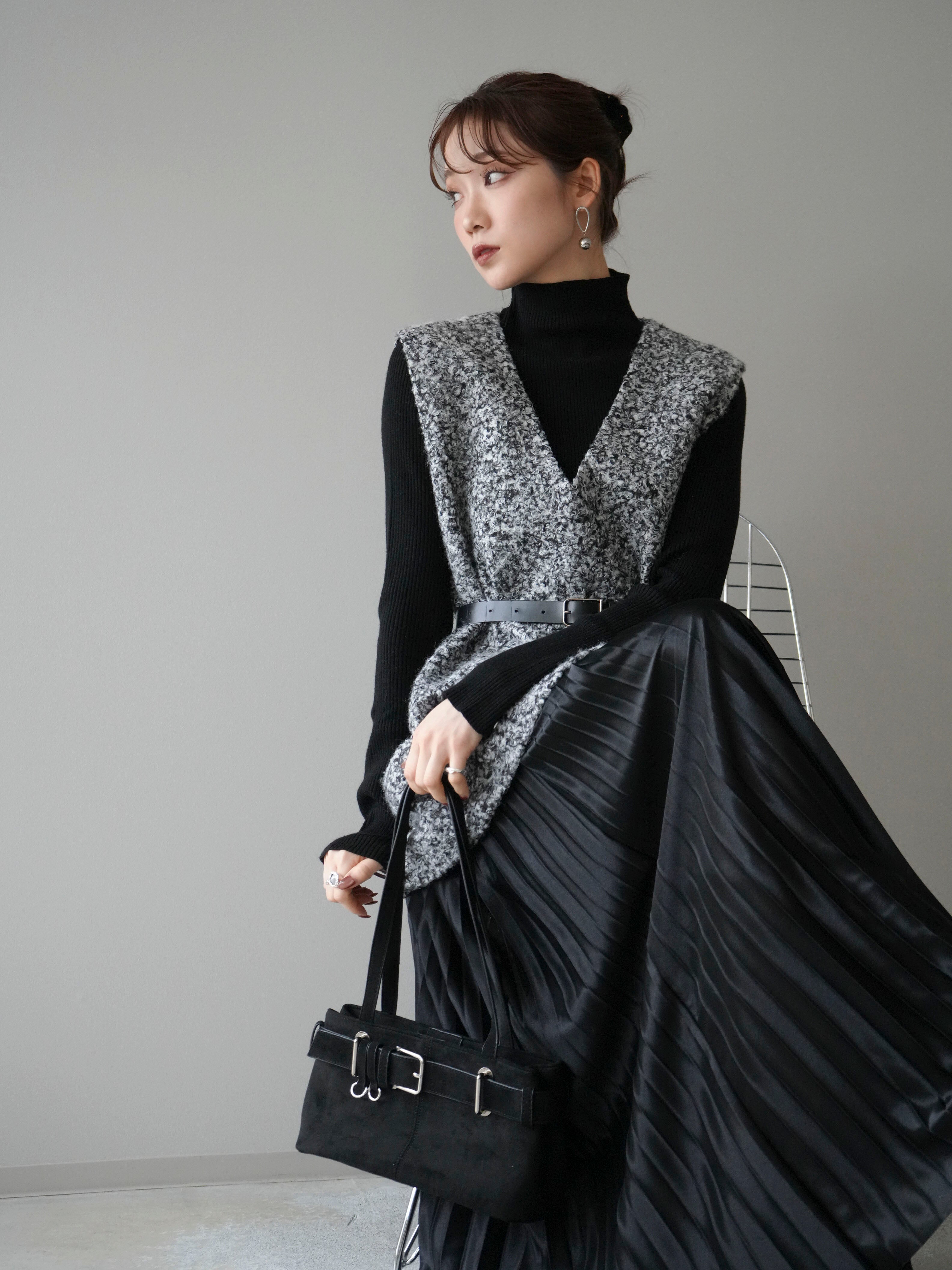 予約]ミックスループヤーンニットミニワンピース/gray – Lumier