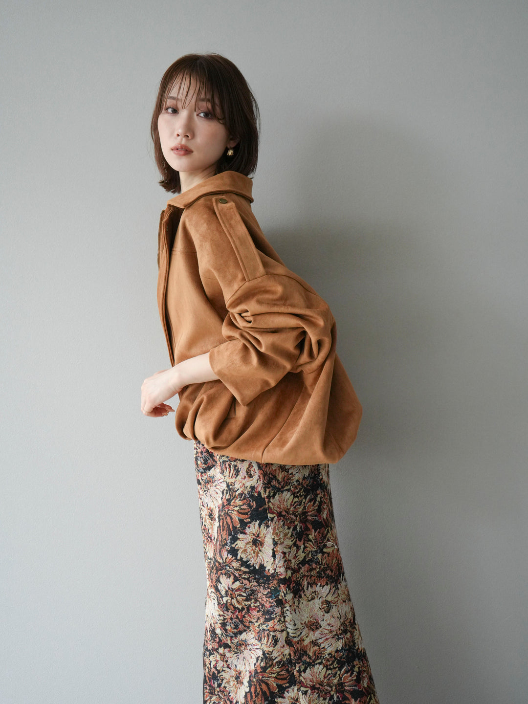 [SET]スウェードオーバーブルゾン+ゴブランフロントジップタイトスカート(2set)