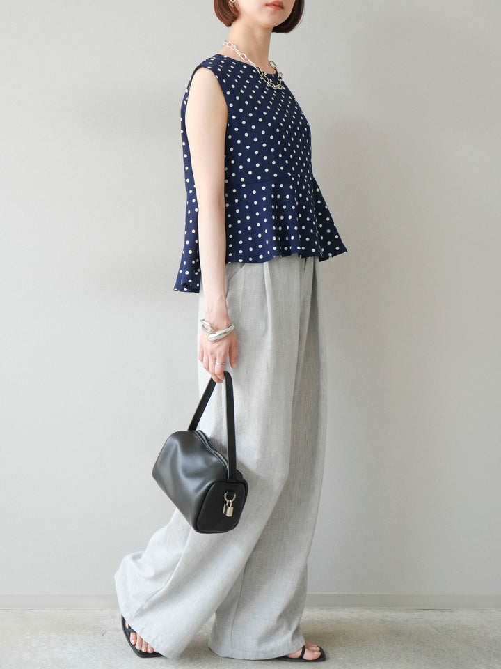 [予約]リネンライクベルト付タックループワイドパンツ/ライトグレー