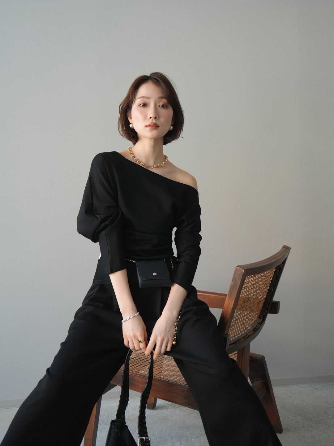 [SET]ライトポンチワンショルタックトップス＆パンツSETUP