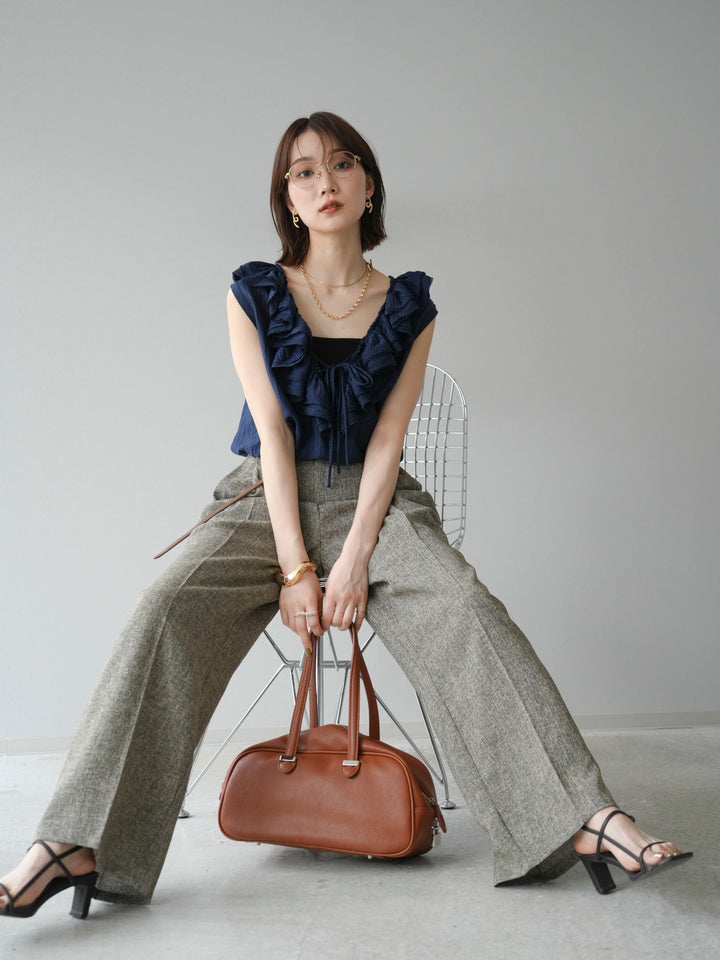 [予約]ワッシャーラッフルノースリーブブラウス/ネイビー