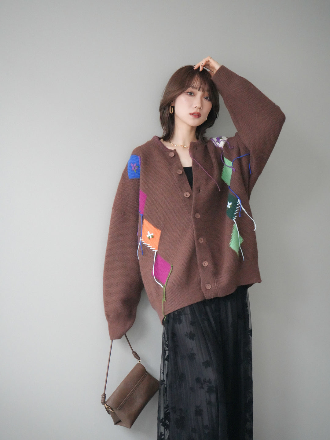 [予約]ハンドステッチアーガイルデザインニットカーディガン/brown