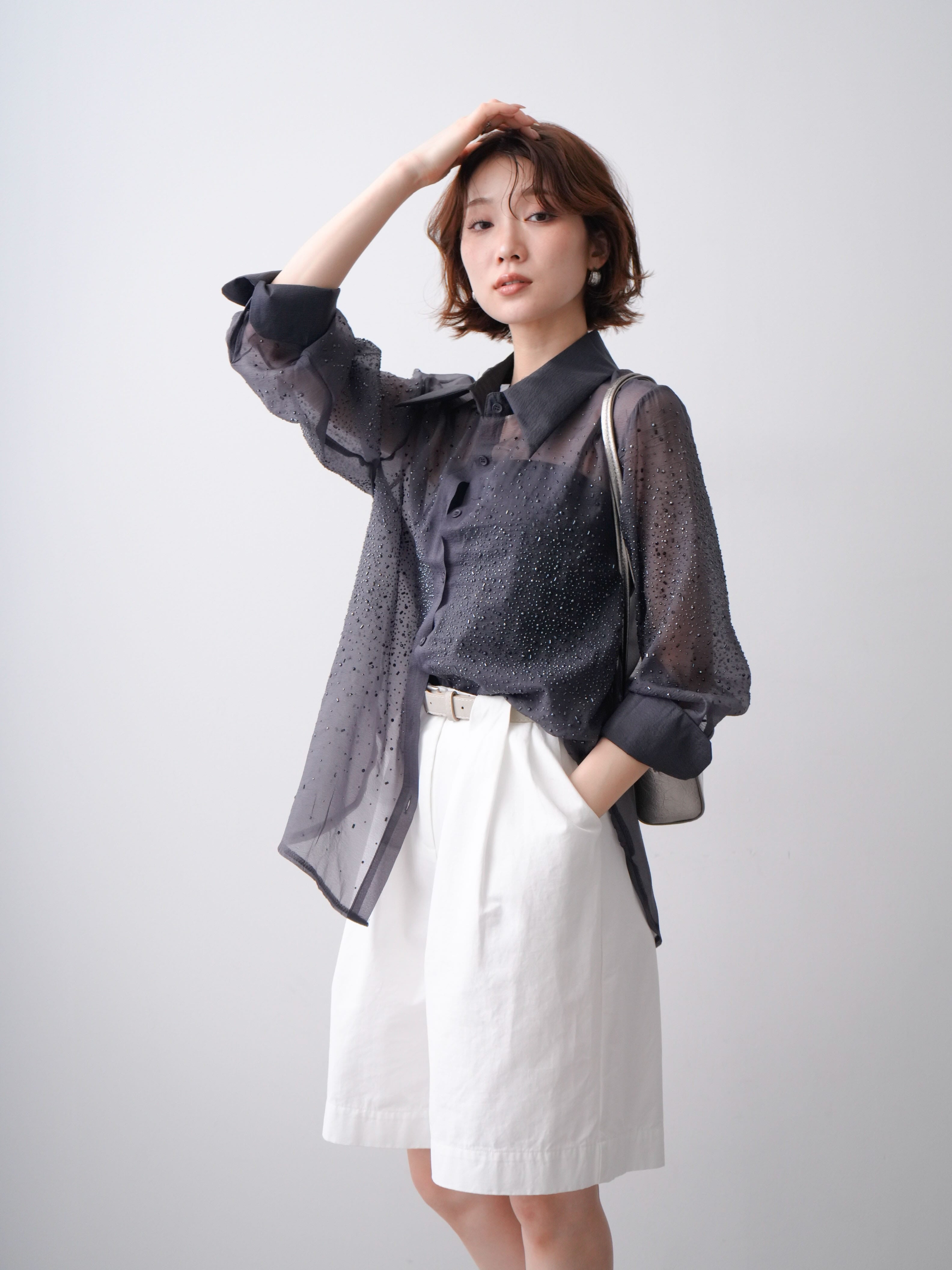 【美品】buoybuoy シアー　ブラウス 予約]マルチビジューシアーブラウス/charcoal – Lumier