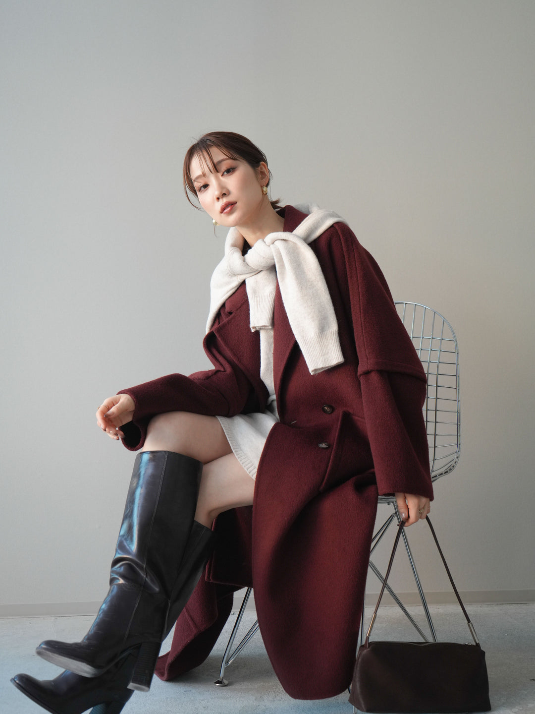 [20%オフ]カシミヤ100%ダブルブレストロングコート/red