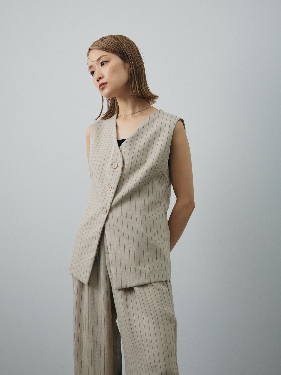 [SET] 條紋背心＆寬褲SET UP（2件套）