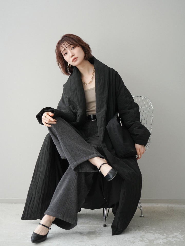 [SET]ロングダウンコート+ベルト付起毛コクーンパンツ(2set)