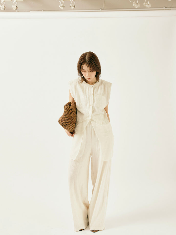 [SET]オーガンジーヘムブラウス＆ワイドパンツSET UP(2set)