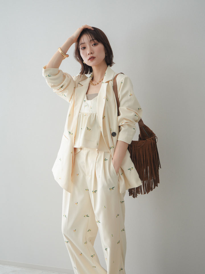 [予約]フラワー刺繍テーラードジャケット/ivory