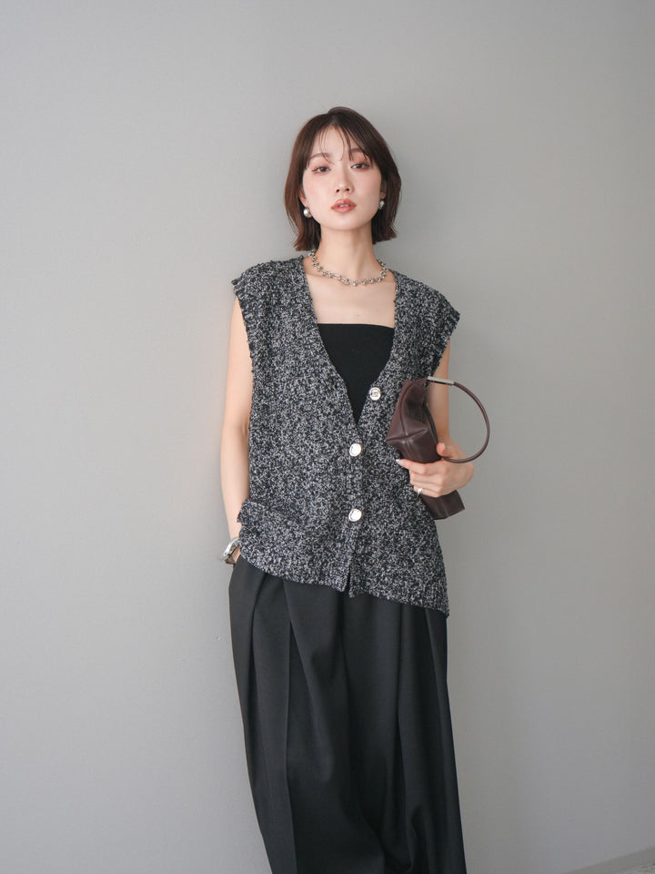 [予約]ミックススラブメタルボタンニットベスト/black