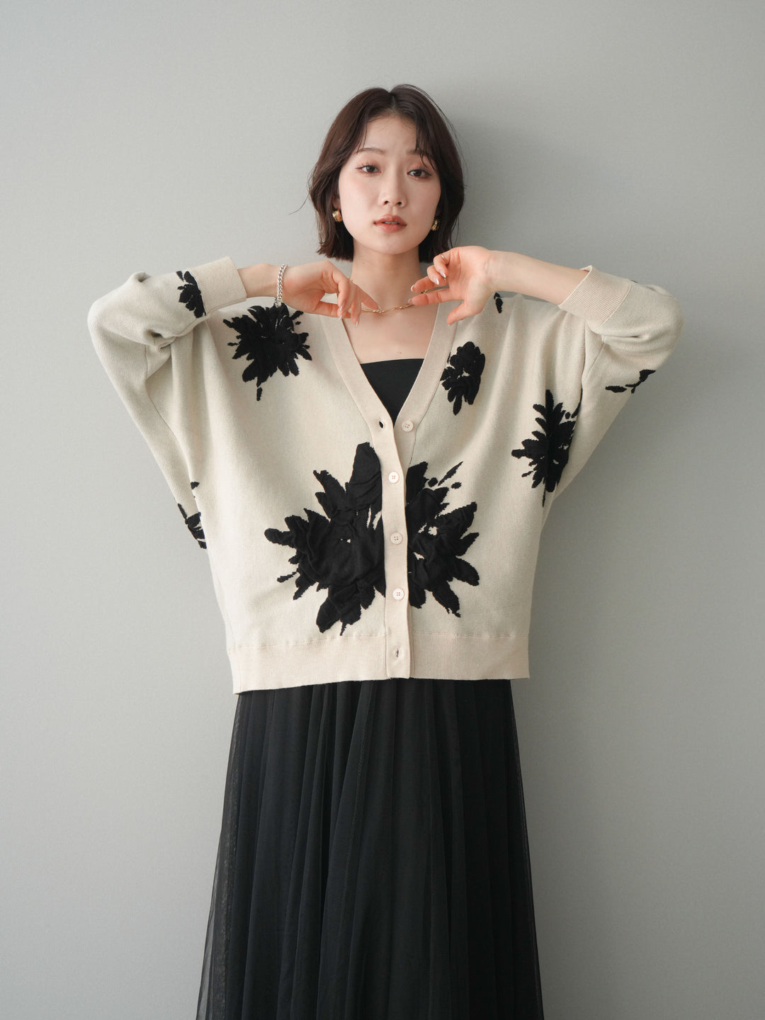 [SET]フラワージャガードニットカーディガン+フラワージャガードニットカーディガン(2set)