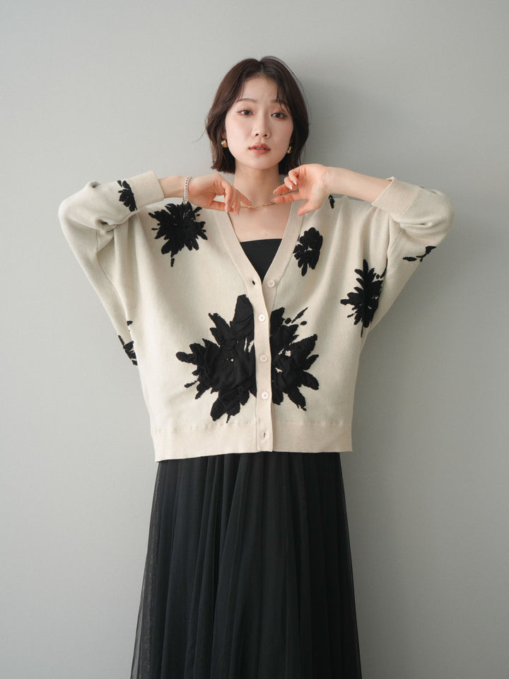[SET]フラワージャガードニットカーディガン+フラワージャガードニットカーディガン(2set)