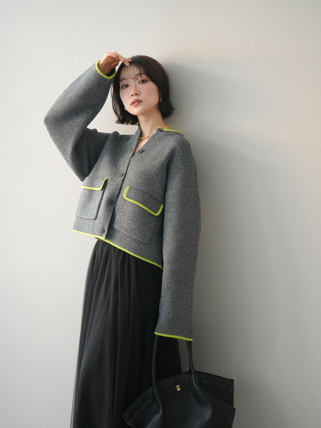 [SET]ポリエステル配色ニットカーディガン+ポリエステル配色ニットカーディガン(2set)