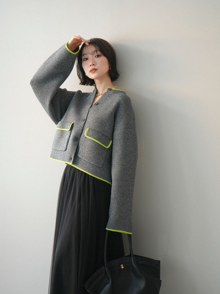 [SET]ポリエステル配色ニットカーディガン+ポリエステル配色ニットカーディガン(2set)