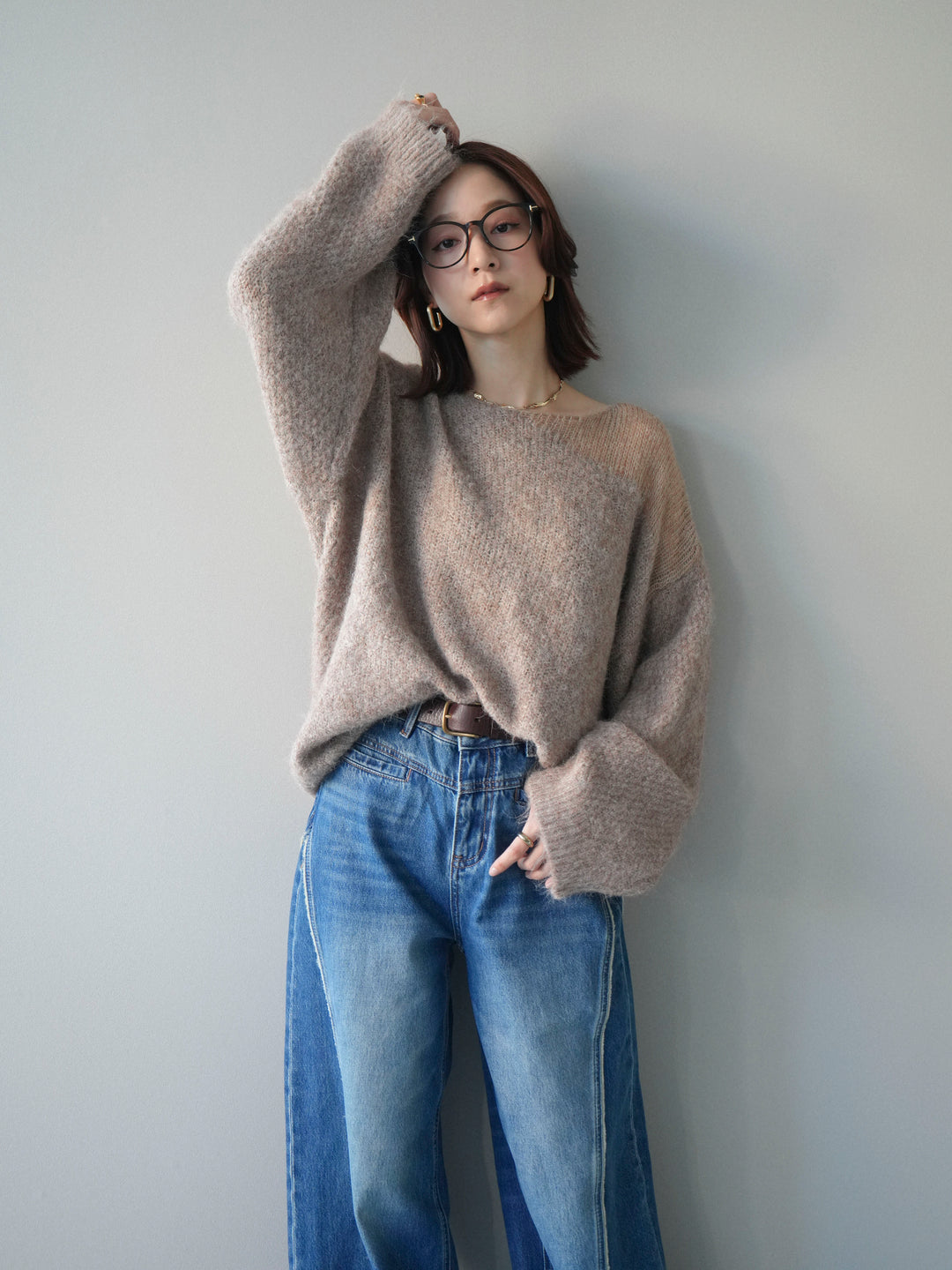 [SET]透かしデザインニットプルオーバー+透かしデザインニットプルオーバー(2set)