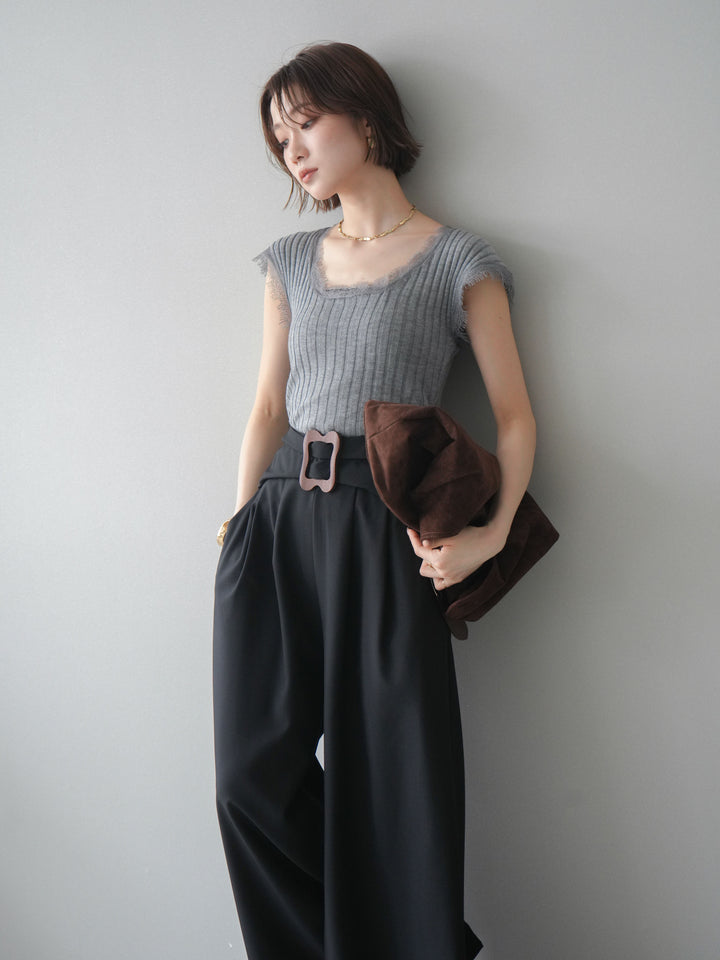 [予約]レーストリムリブニットトップス/gray