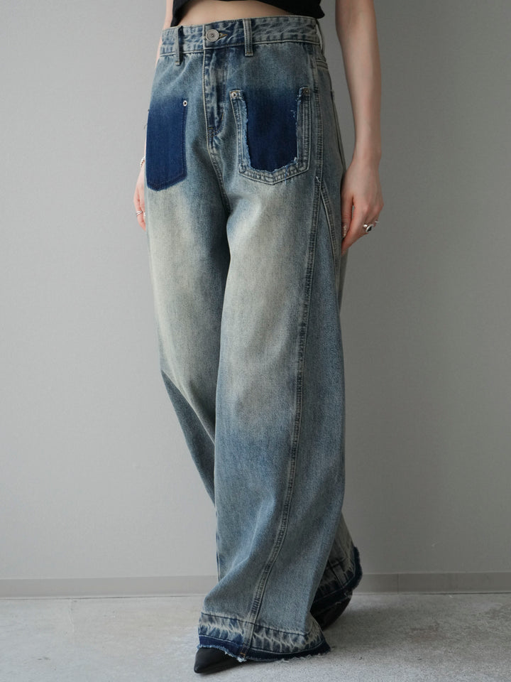 [予約]染めデザインポケットデニムパンツ/blue
