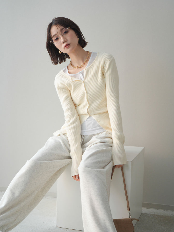 [予約]前後2WAYリブ編みクルーネックカーディガン/ivory