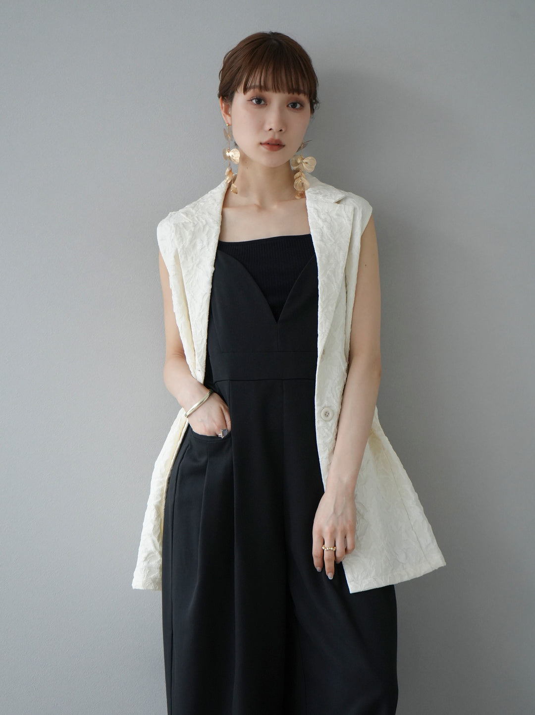 [Pre-order] Puffy jacquard tailored gilet/ivory