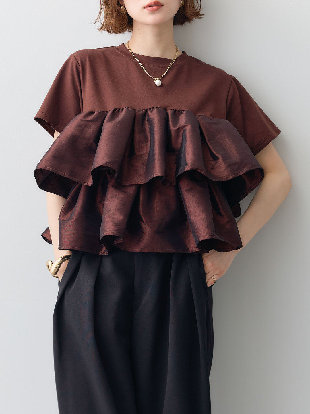 [予約]フリルティアードTEE/brown