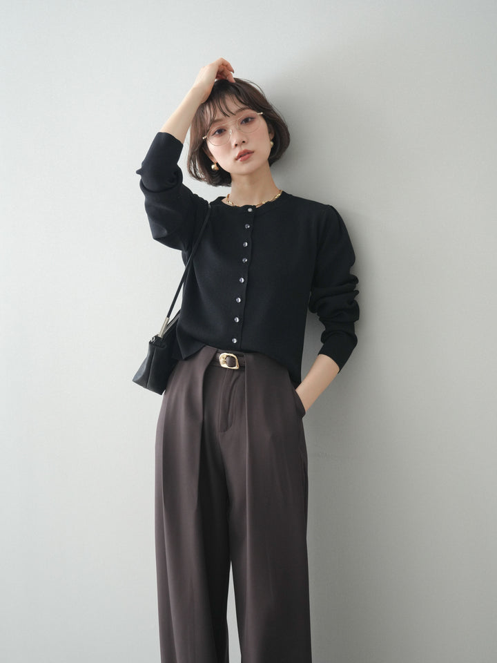 [予約]クリアボタンタックニットカーディガン/black