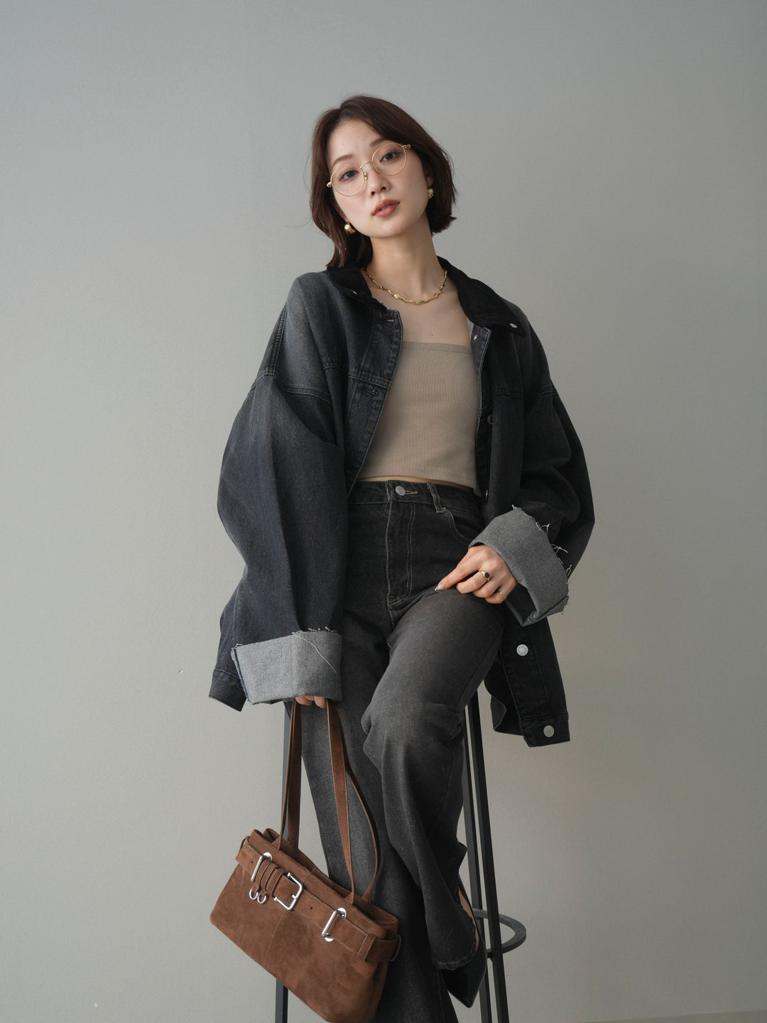 [SET]コーデュロイ×デニムミドルジャケット+フレアデニムパンツ(2set)