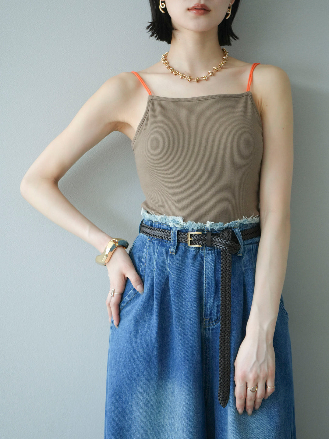 [予約]バイカラーストラップカップ付キャミソール/ベージュ