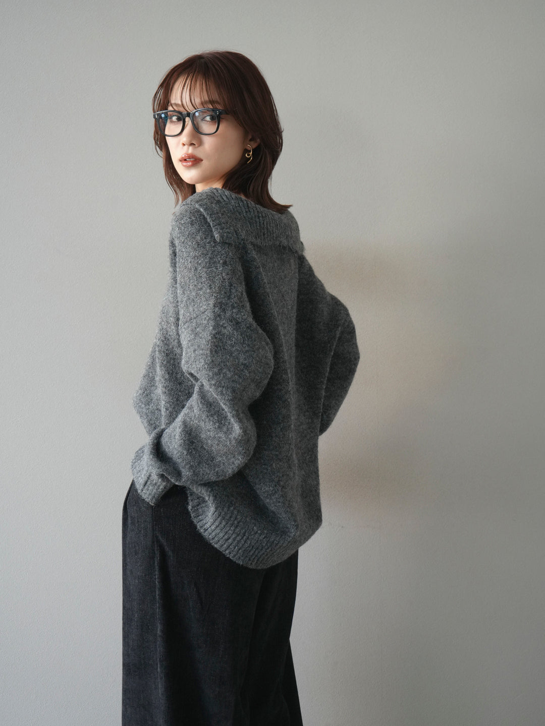 [予約]スキッパーニットプルオーバー/darkgray