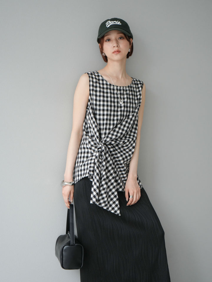 [SET] 前裹式無袖上衣+波浪滾邊緊身裙（2套）