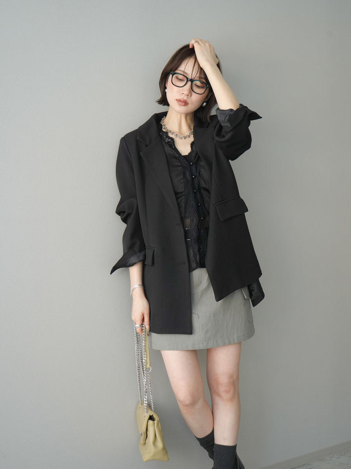 [SET]バックスリットデザインジャケット+ベルト付カーゴミニスカート(2set)