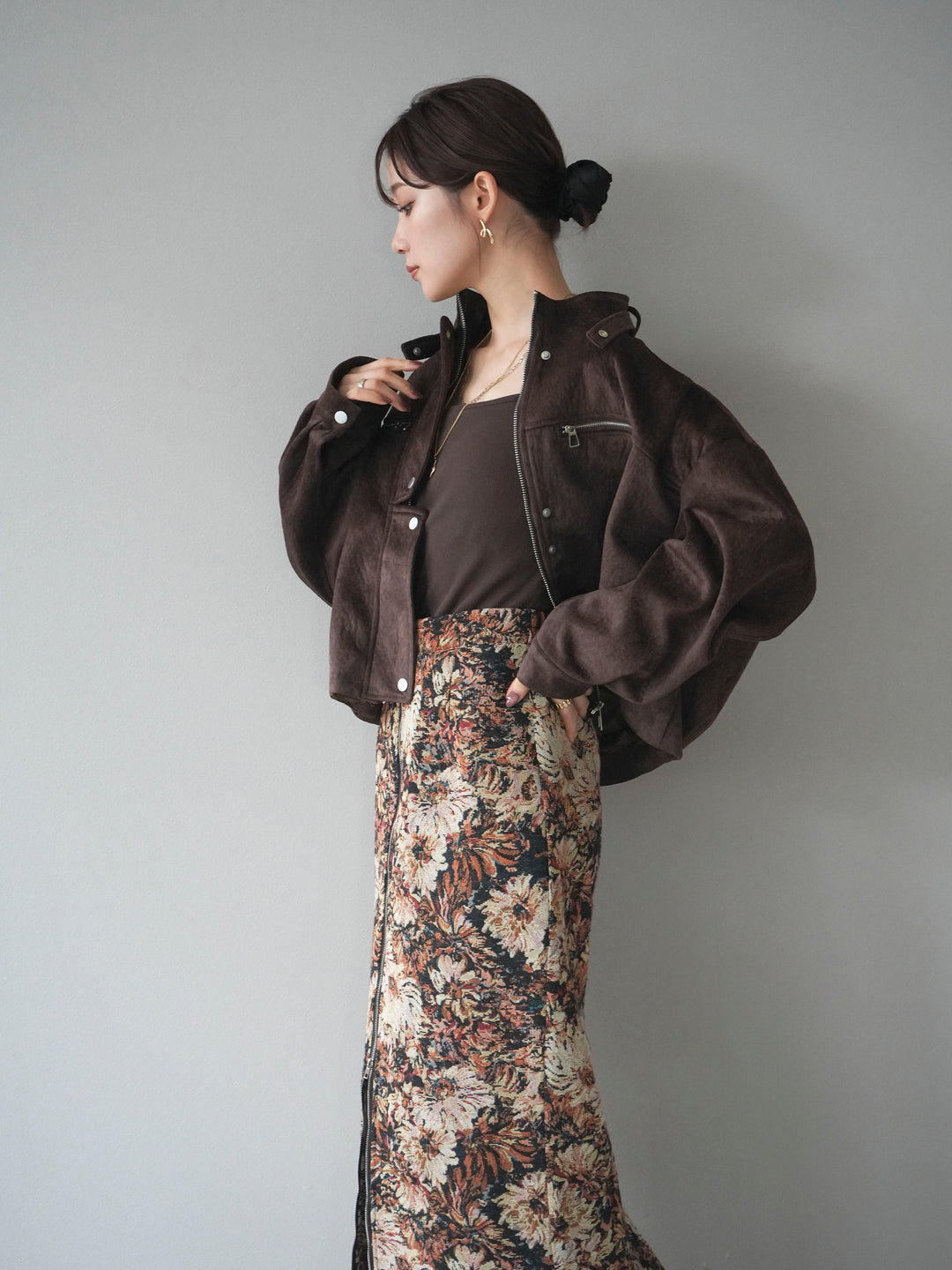 [予約]スエードジップデザインブルゾン/brown