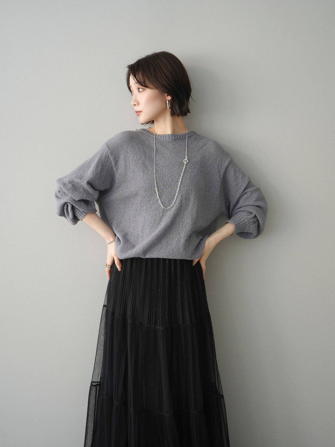[予約]バックシアーフラワーレースニットプルオーバー/gray