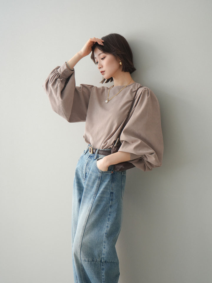 [予約]2WAYピーチスキンボリュームスリーブブラウス/mocha