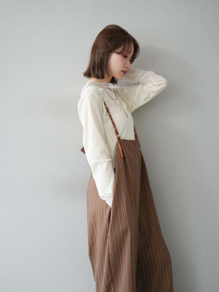 【着回しセット】[SET]ヘリンボーンストライプジレ+シアー切替ベロアトップス+ヘリンボーンストライプサロペット(3set)