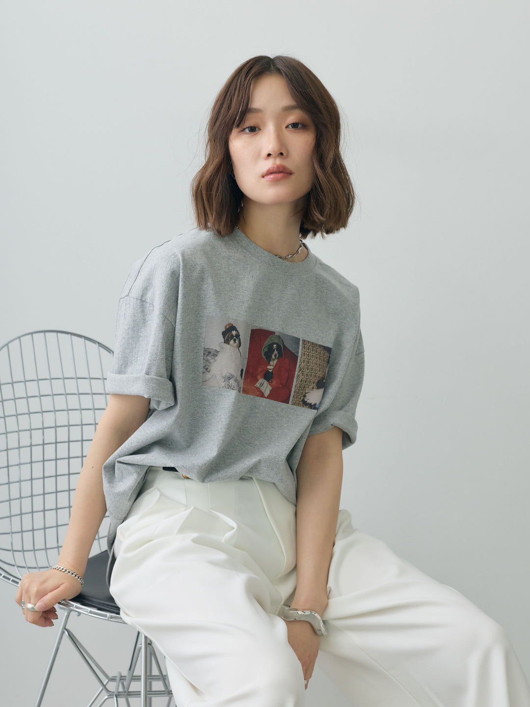 [SET]スリードッグフォトボックスTEE+アシンメトリーベルトタックワイドパンツ(2set)