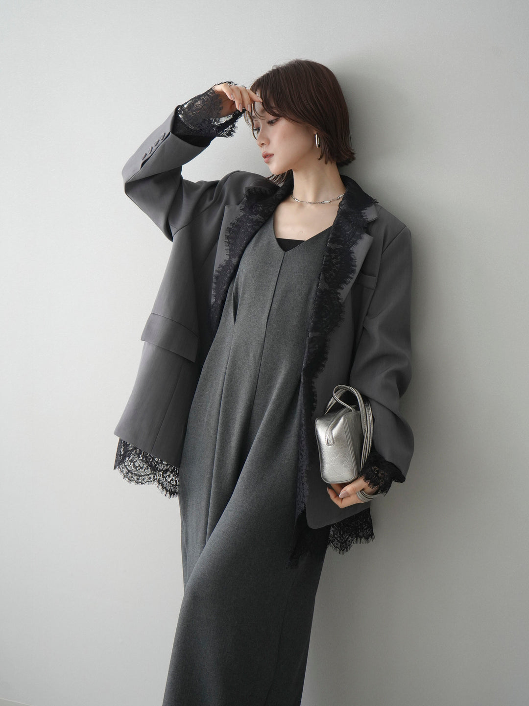 [予約]レースドッキングオーバージャケット/gray